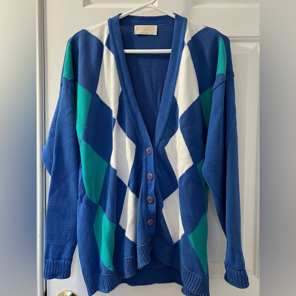 Vintage Pendleton Argyle Cardigan Cotton Sweater Size Medium